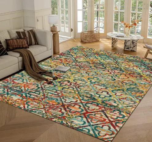 Washable Area Rugs, 8' x 10' - 1/6 Thick - Stain & Water Resistant Non-Slip - Perfect Resistant Rug for Living Room, Bedroom, Nursery, Pet & Child Friendly, Vibrant Colors Rugs, Multicolor
